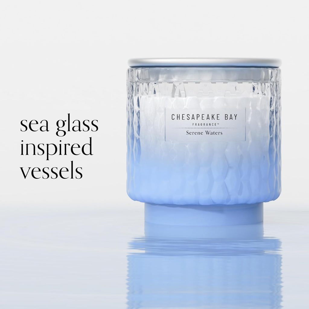 Chesapeake Bay, 11oz Serene Waters Scented Candle, Mood Evoking Fragrance, Textured Sea Glass-Inspired Jar, Premium - Set of 11