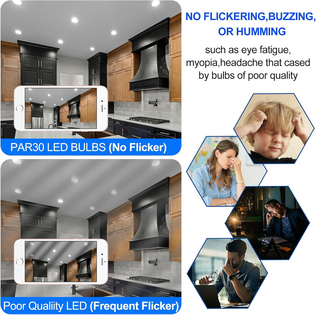 Energetic 2 Pack PAR30 LED Bulb Flood Light, 10W=75W Dimmable, E26 Base