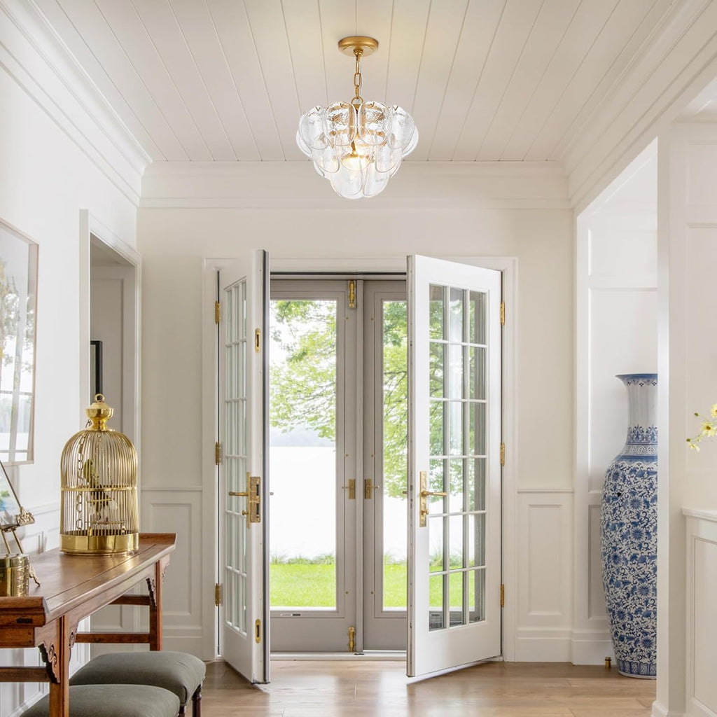 1-Light Modern Glass Pendant Light Gold Finish, Vintage Pendant Chandelier for Entryway, Unique Hanging Light Fixture