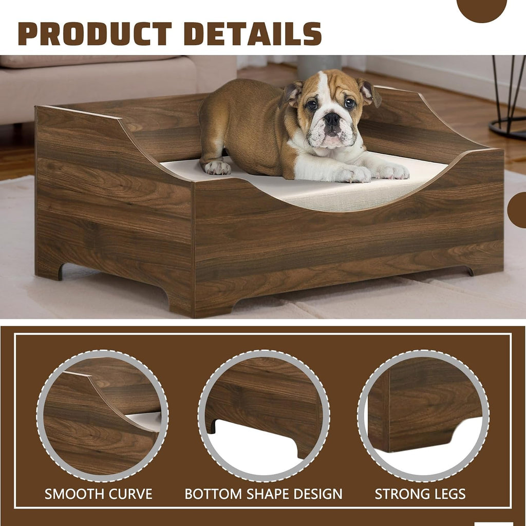 Elevated Dog Bed Frame for Medium Dogs, Wooden Dog Bed with Mattress, 36" Wide Mid-Century Modern Pet Sofa Bed