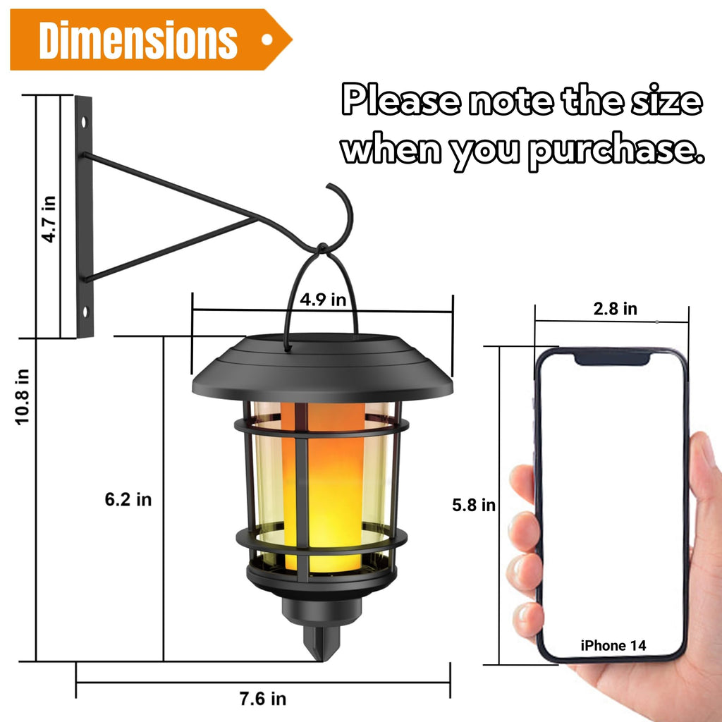 4 Pack Solar Flame Wall Lanterns Outdoor, Solar Powered Wall Mounted Sconce Lights, Flickering Flame LED Light Auto