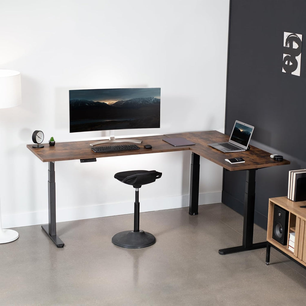 Black Electric Corner 3 Leg Standing Desk Frame, DESK-V130EB | Triple Motor, Height Adjustable, L-Shaped, Holds up to