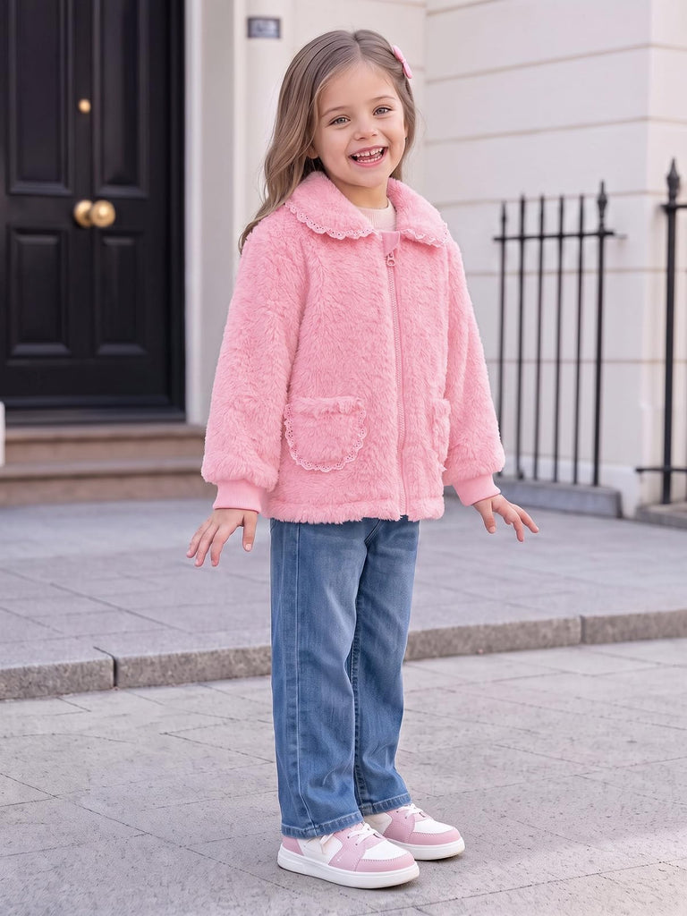 Toddler Baby Girl Fleece Jacket Peter Pan Collar Zip Up Coat