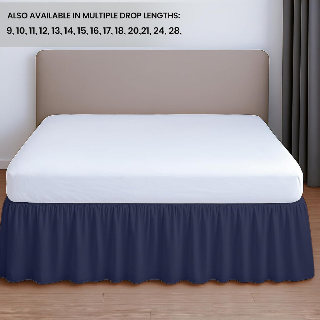 24 Inch Drop Ruffled Bed Skirt Queen Size - Classic Gathered Styling, Platform Style Dust Ruffle with Secure Fit