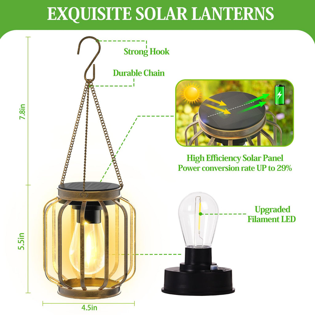 Lanterns Outdoor Waterproof Metal Hanging Solar Lantern Lights Bronze
