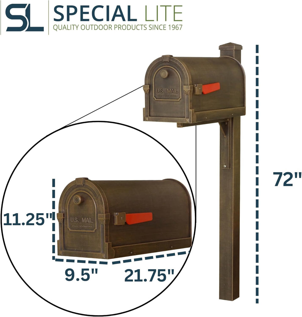 Savannah Curbside Mailbox with Wellington Post - Copper Aluminum Mailbox with Post
