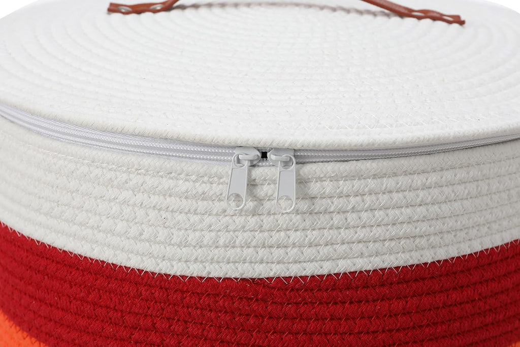 16"x20" Extra Large Cotton Rope Basket with Zipper Lid, Woven Laundry Hamper and Blanket Storage Basket, Round