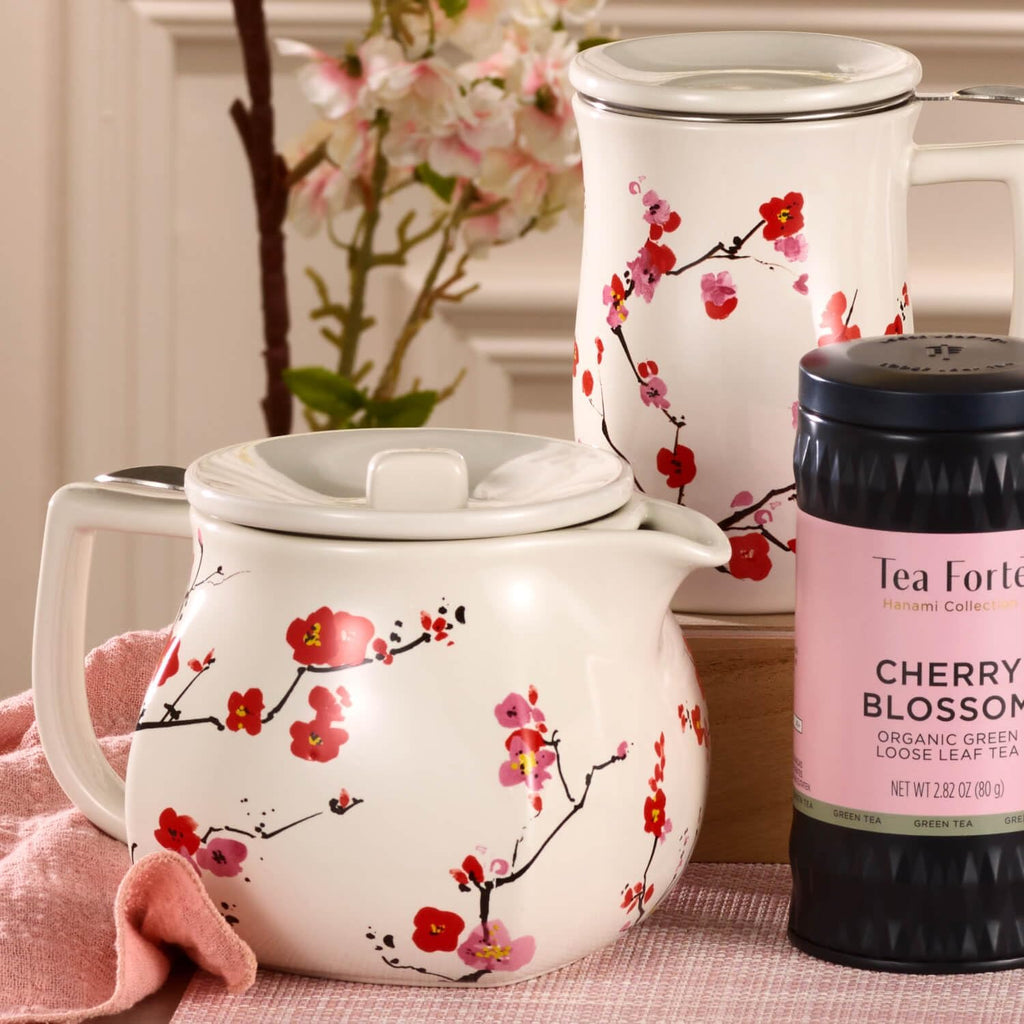 Ceramic Teapot with Infuser, Sakura Cherry Blossom, 24 oz | Floral Patterned Ceramic Teapot & Lid - Stainless Steel