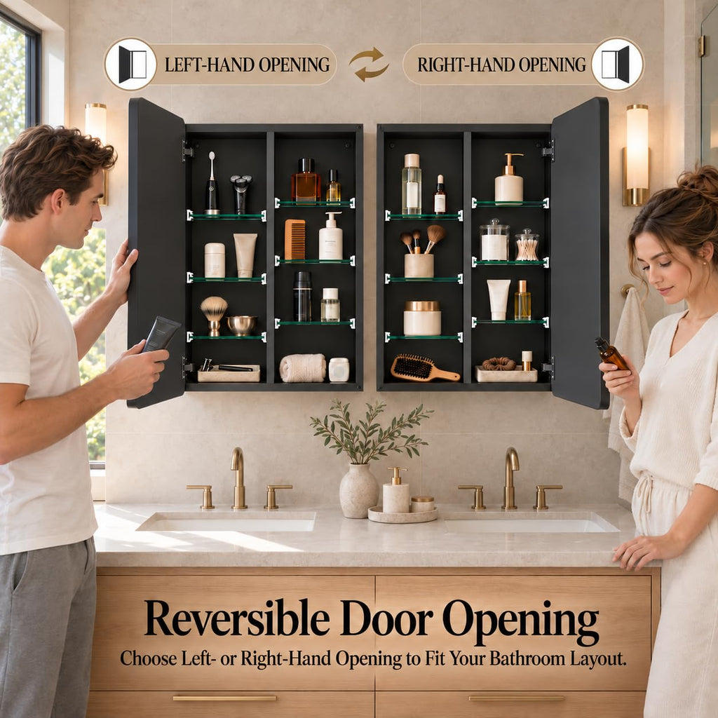 16x24 Medicine Cabinet with Mirror, Recessed/Surface Mount