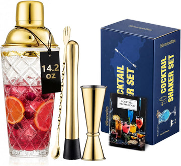 Cocktail Shaker Set with Jigger, Bar Spoon & Muddler - Set of 7