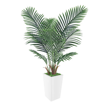 Artificial Palm Tree 5FT, Faux Palm Tree with Tall White Planter, Realistic Leaves & Natural Wood Trunk, Ideal Decor