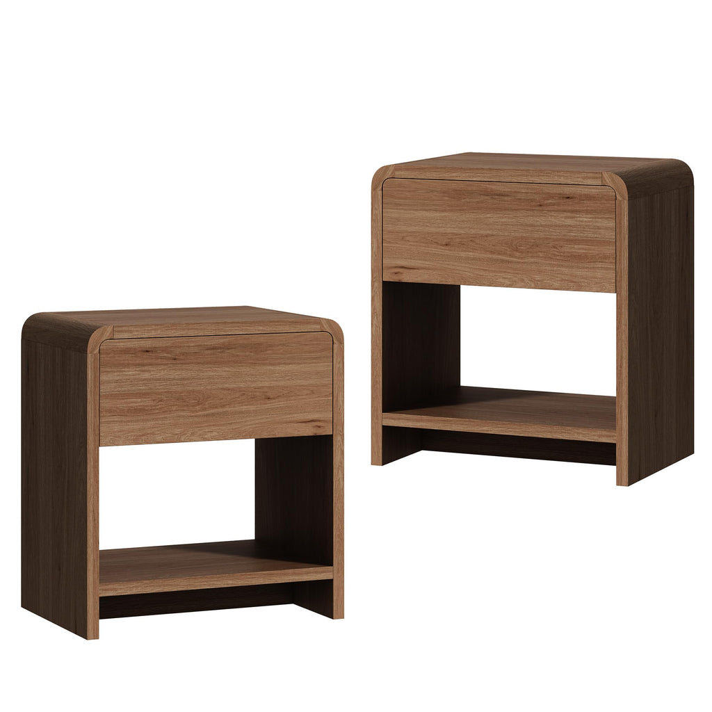 Nightstands Set of 2 with Storage Drawer & Shelves, Walnut