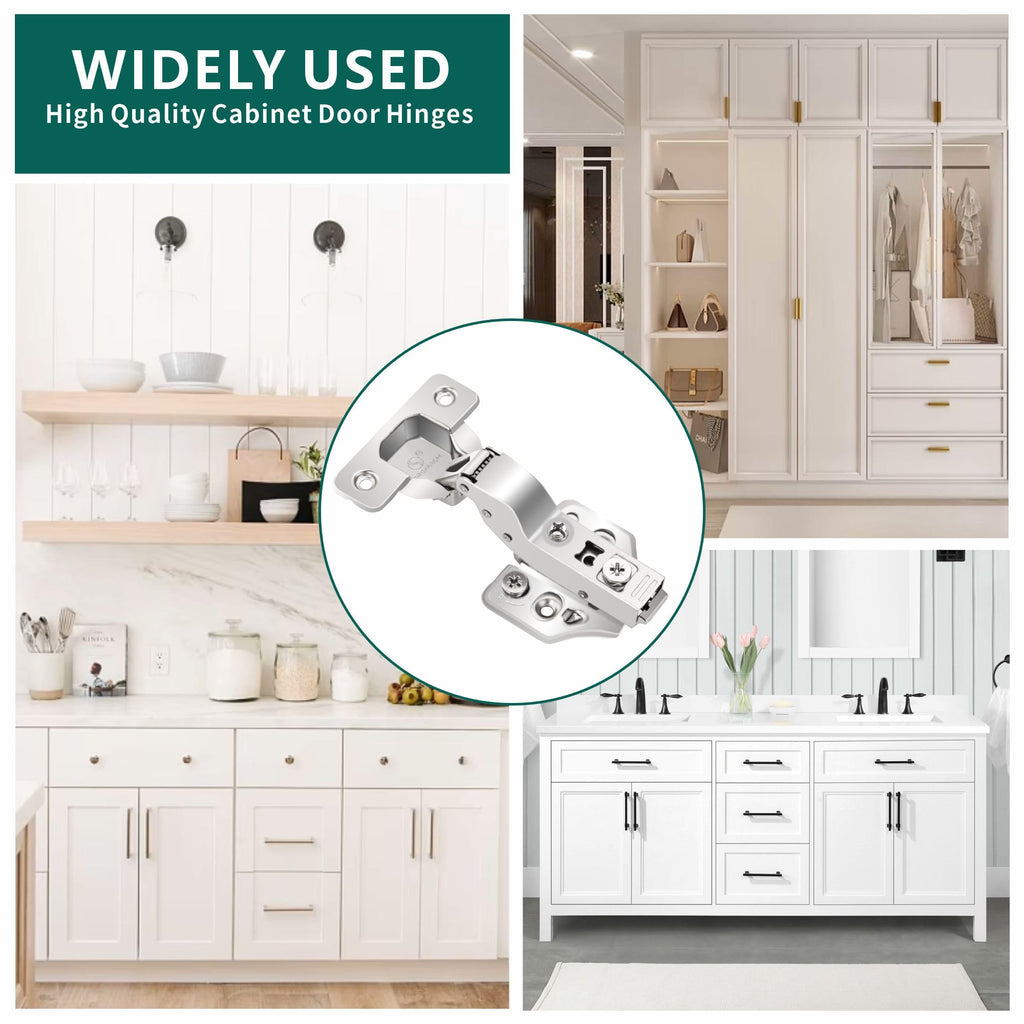 20 Pack Inset Overlay Soft Close Cabinet Hinges 105° Frameless 3 Way Adjustable Soft Close Hinges for Cabinet Doors