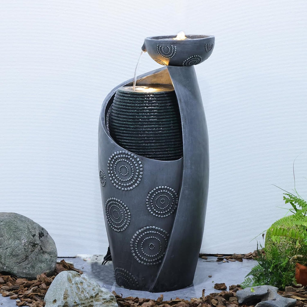 Vase Outdoor Water Fountain, 31.4''H Jar Waterfall Fountain with Warm LED Lights&Durable Pump, Porches, Home Décor
