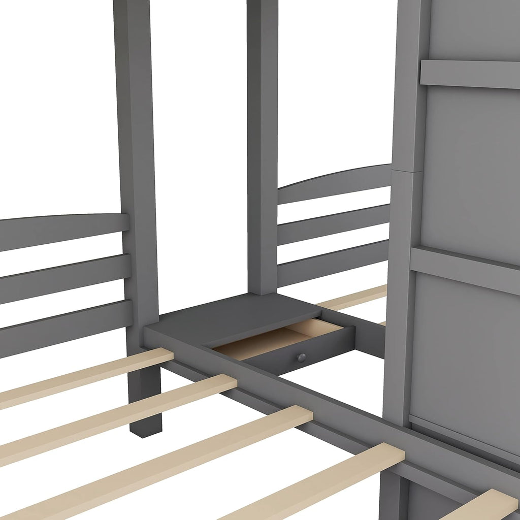 Triple Bunk Bed with Stairs and Storage Staircase, Twin Over Twin & Twin L-Shaped Bunk Bed for 3