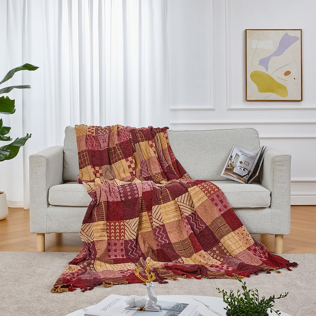 Boho Throw Blanket, Throw Blankets for Couch Bed (L, 86 x 102 in)
