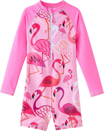 Girls Long Sleeve Rash Guard One Piece Swimsuits with UV Protection