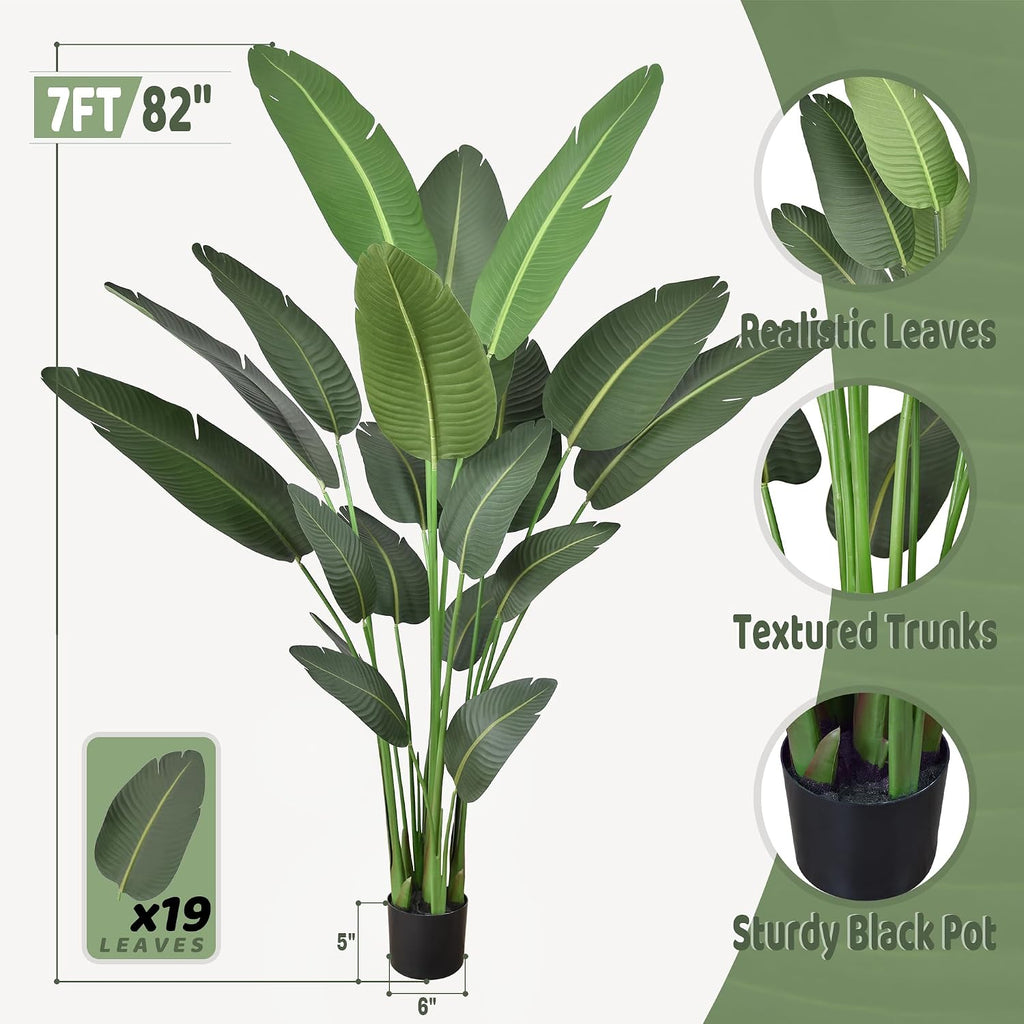 Artificial Bird of Paradise Tree 7FT with 19 Leaves Realistic Thick Banana Leaf Tall Large Faux Tropical Plant 82