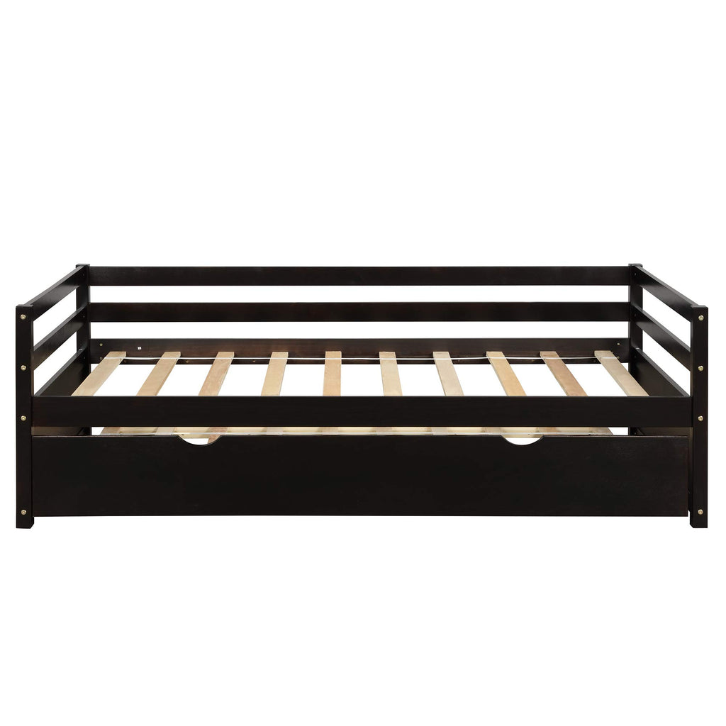 Twin Size Wood Daybed with Trundle No Box Spring Required (Espresso Trundle Daybed)