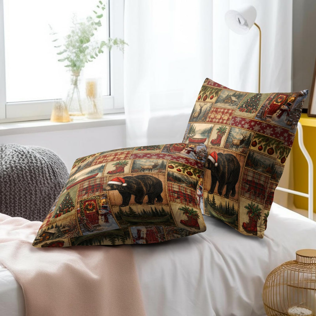 Rustic Christmas Pillow Covers Bear Moose Pillowcase 18x18 for Bed