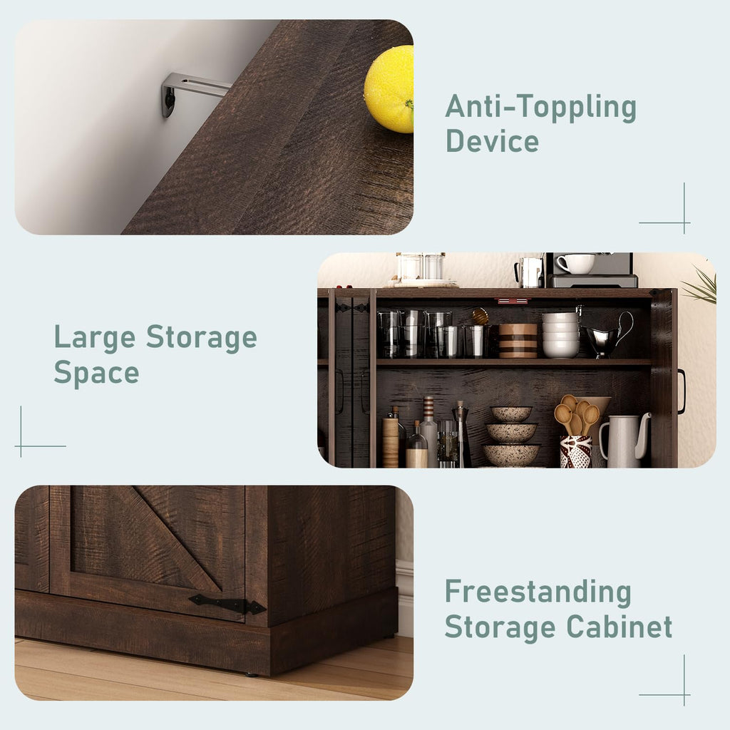 Sideboard Buffet Cabinet with Storage - 65'' Large Farmhouse Buffet Table Coffee Bar Cabinets, Modern Accent Cabinet