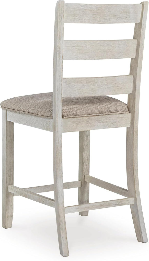 Skempton | 2-Count 24" Counter-Height Upholstered Bar Stools - Coastal Chic Ladder-Back, Antique White