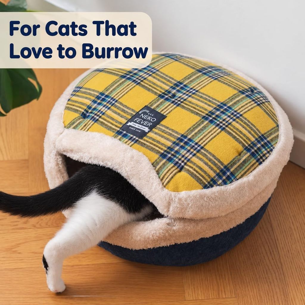 Cat Bed Cave - Enclosed Hideaway with Detachable Lid for Kitten (Brown)