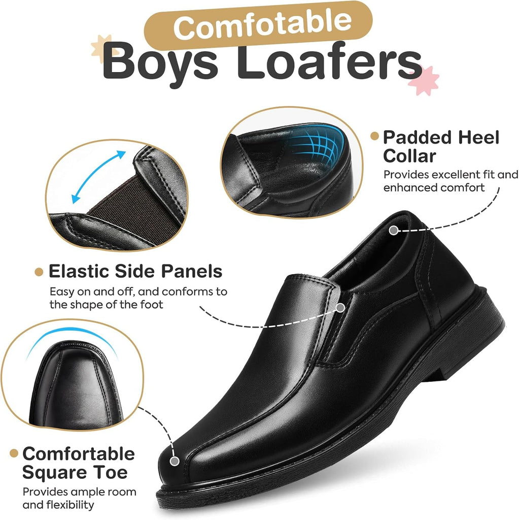 Boys Dress Shoes Slip On Loafers Casual Square Toe Church Shoes