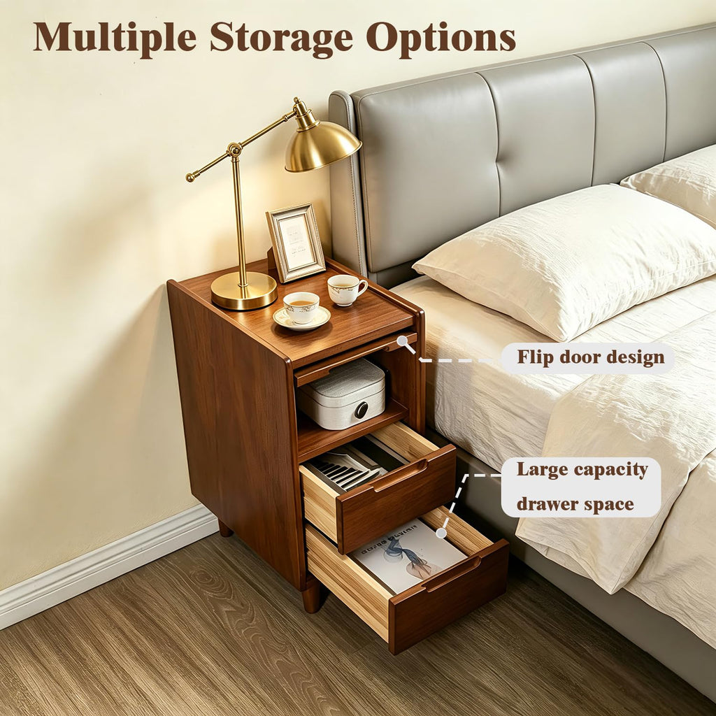 Walnut Solid Wood Nightstand, 15.75" D×15.75" W×23.81" H