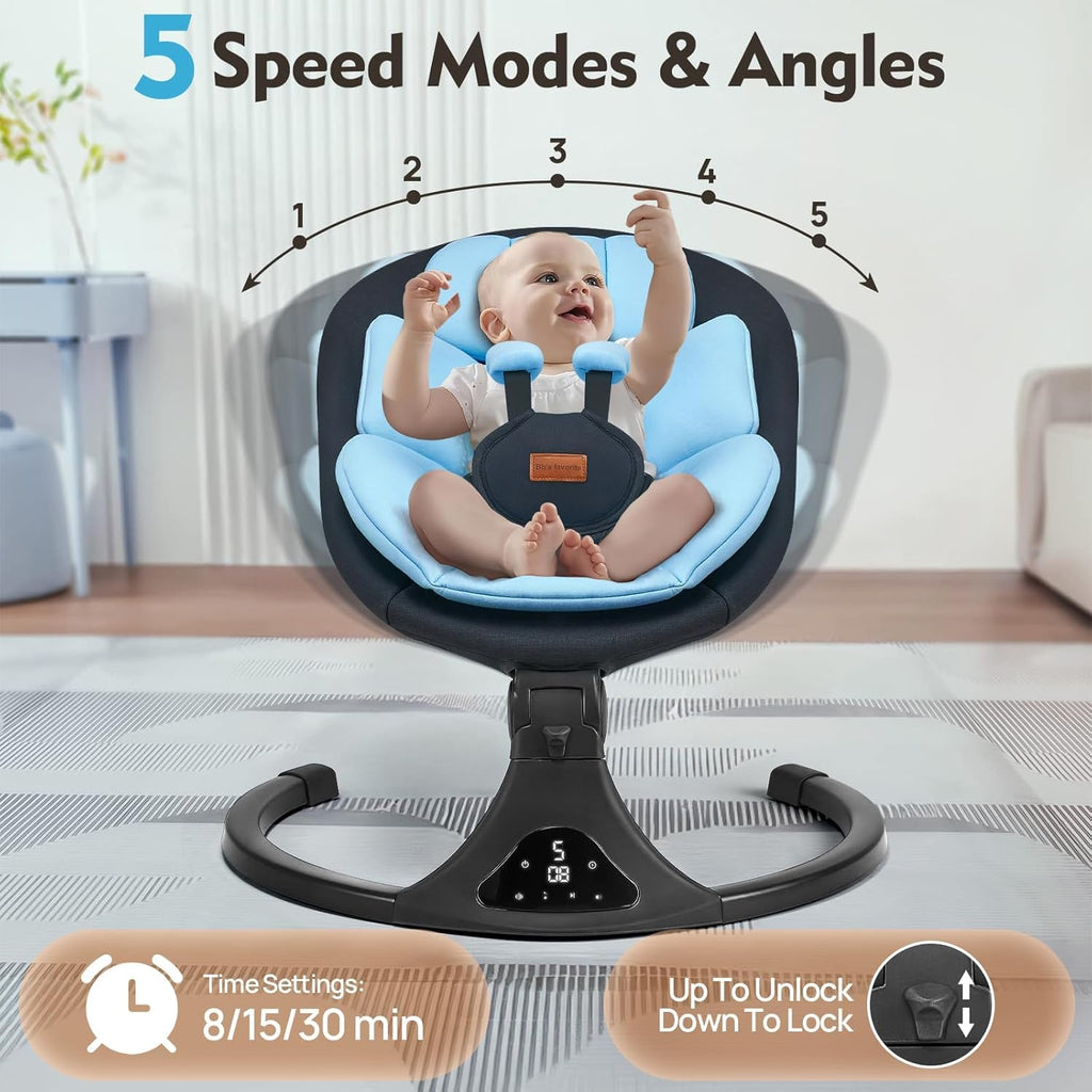 Electric Baby Swing Remote/Touch Speed Bluetooth 12 Melodies Blue