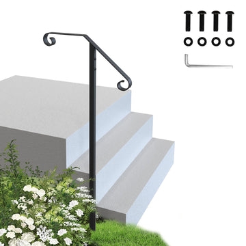 Handrails for Outdoor Steps-Single Post Wrought Iron Handrail for 1, 2 Step-Outdoor Stair Rail Handrails-57 H Black