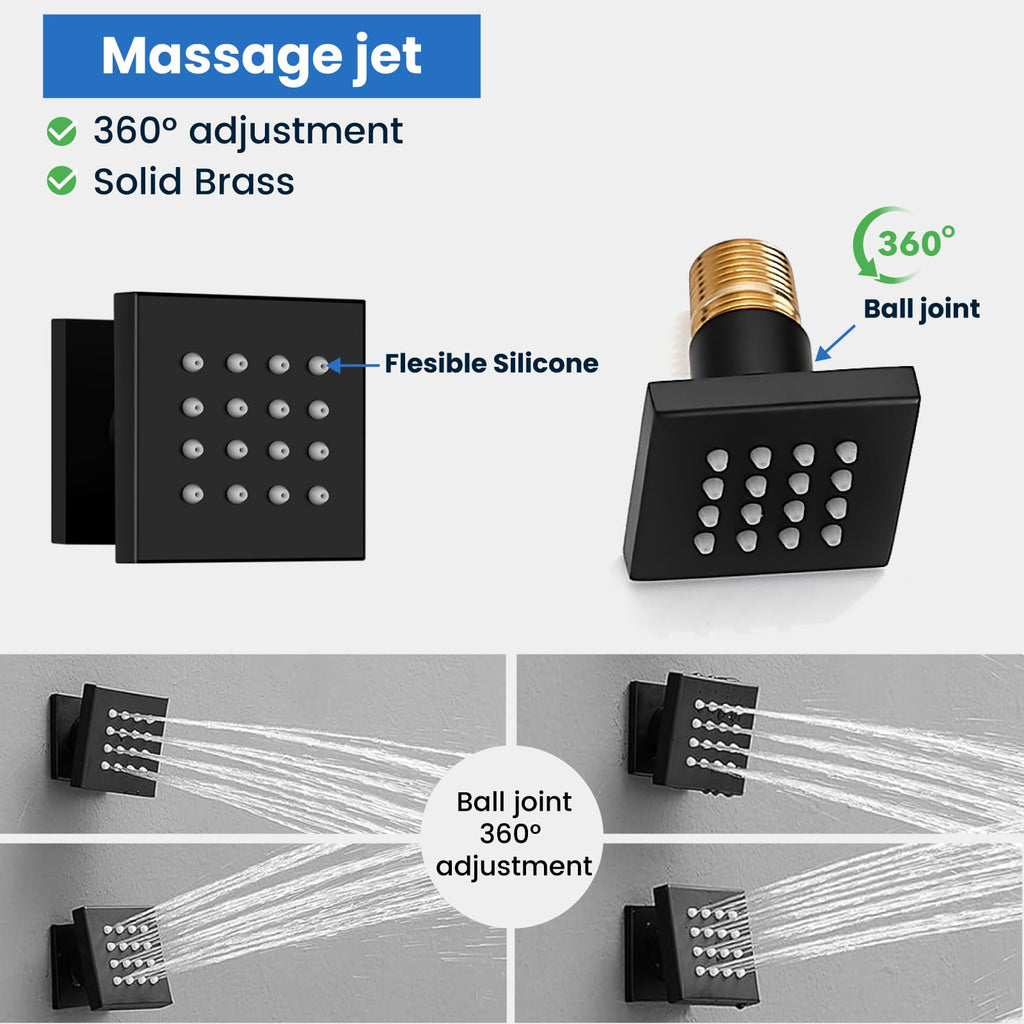 Rainfall Shower System with Full Body Jets 4pcs Matte Black
