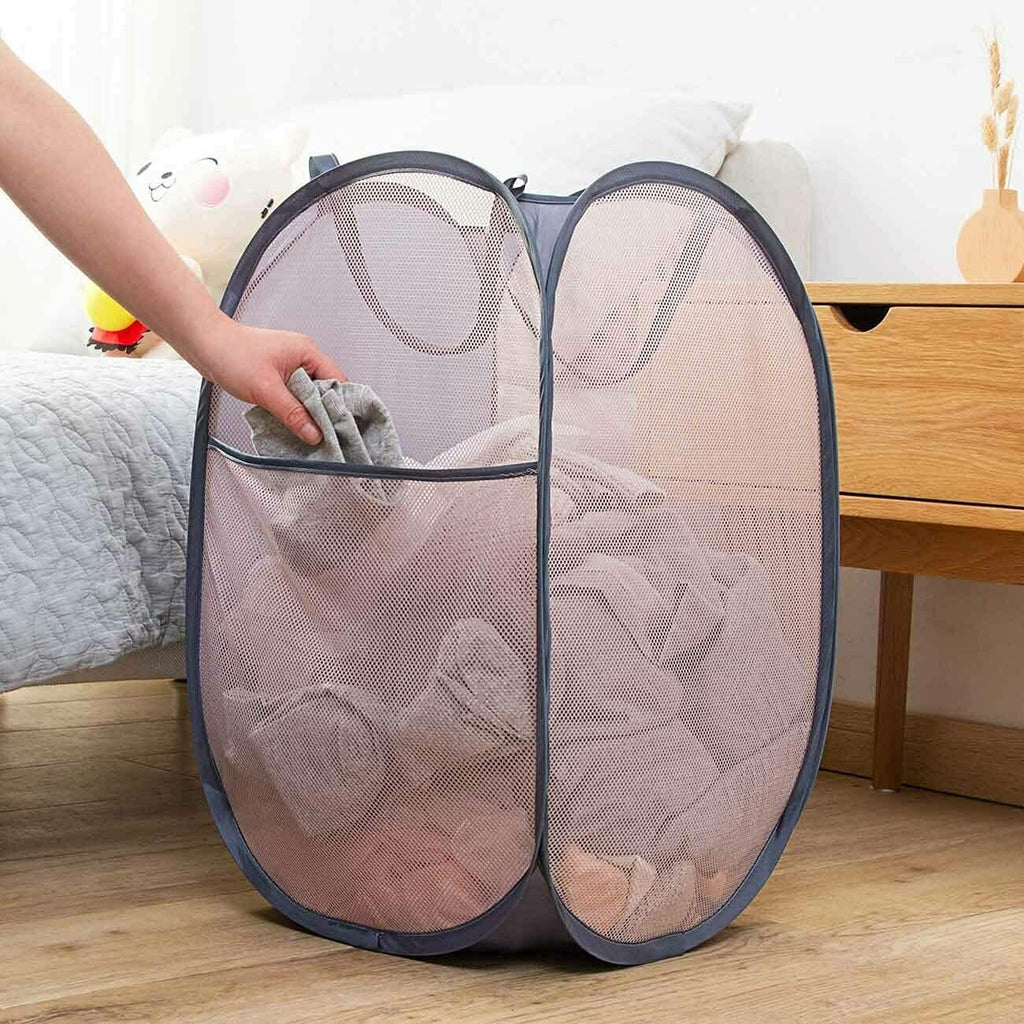 2 Pcs Popup Laundry Baskets, Collapsible Gray Mesh Clothes Hampers