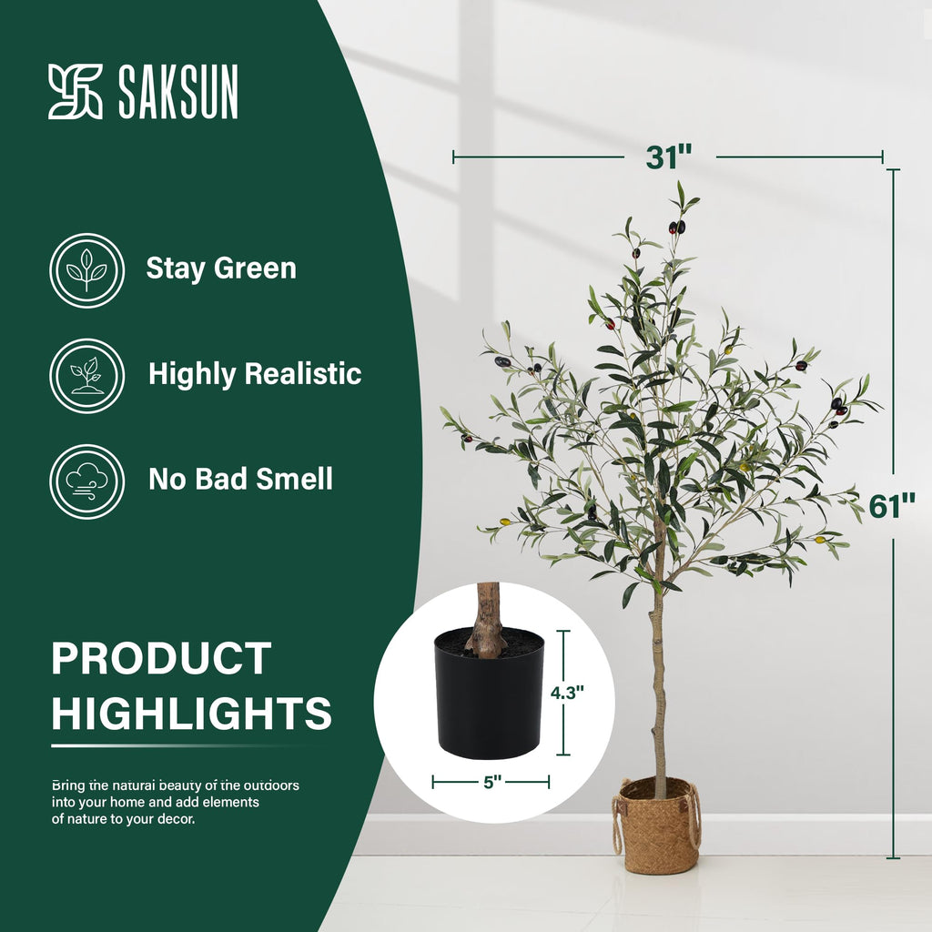Olive Trees Artificial Indoor-Outdoor, 5FT Large Faux Tree in Pot
