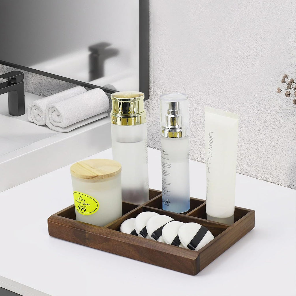 5-Slot Walnut Valet Tray, Wooden Nightstand & Desk Organizer