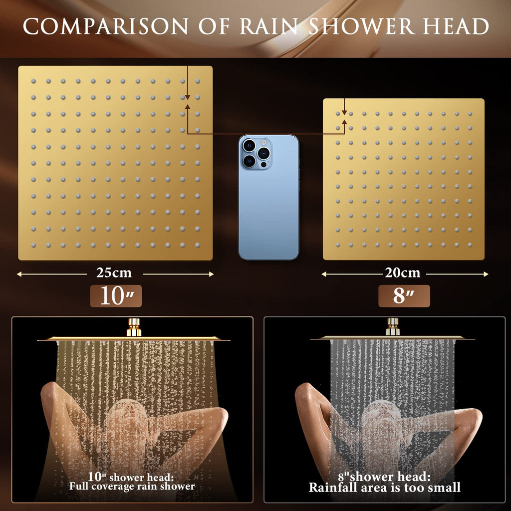 10" Gold Shower Head with Handheld, 5 Spray Handheld with 11" Extension Arm