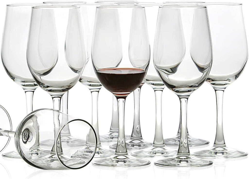 12 Ounce - Set of 12, Classic Durable Red/White Wine Glasses