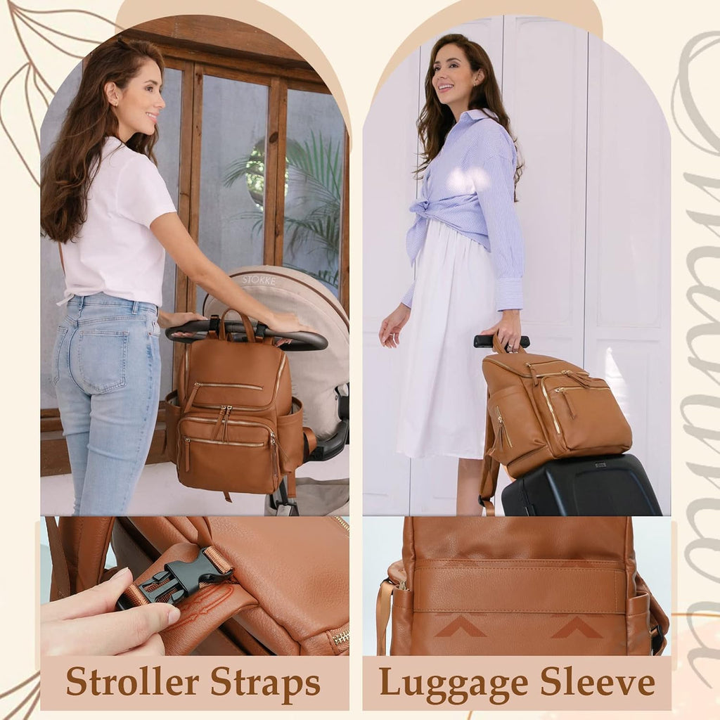 Diaper Bag Backpack Large Baby Diaper Bag Leather with 17 Diaper Bag Organizing Pouches,Changing Pad,Stroller