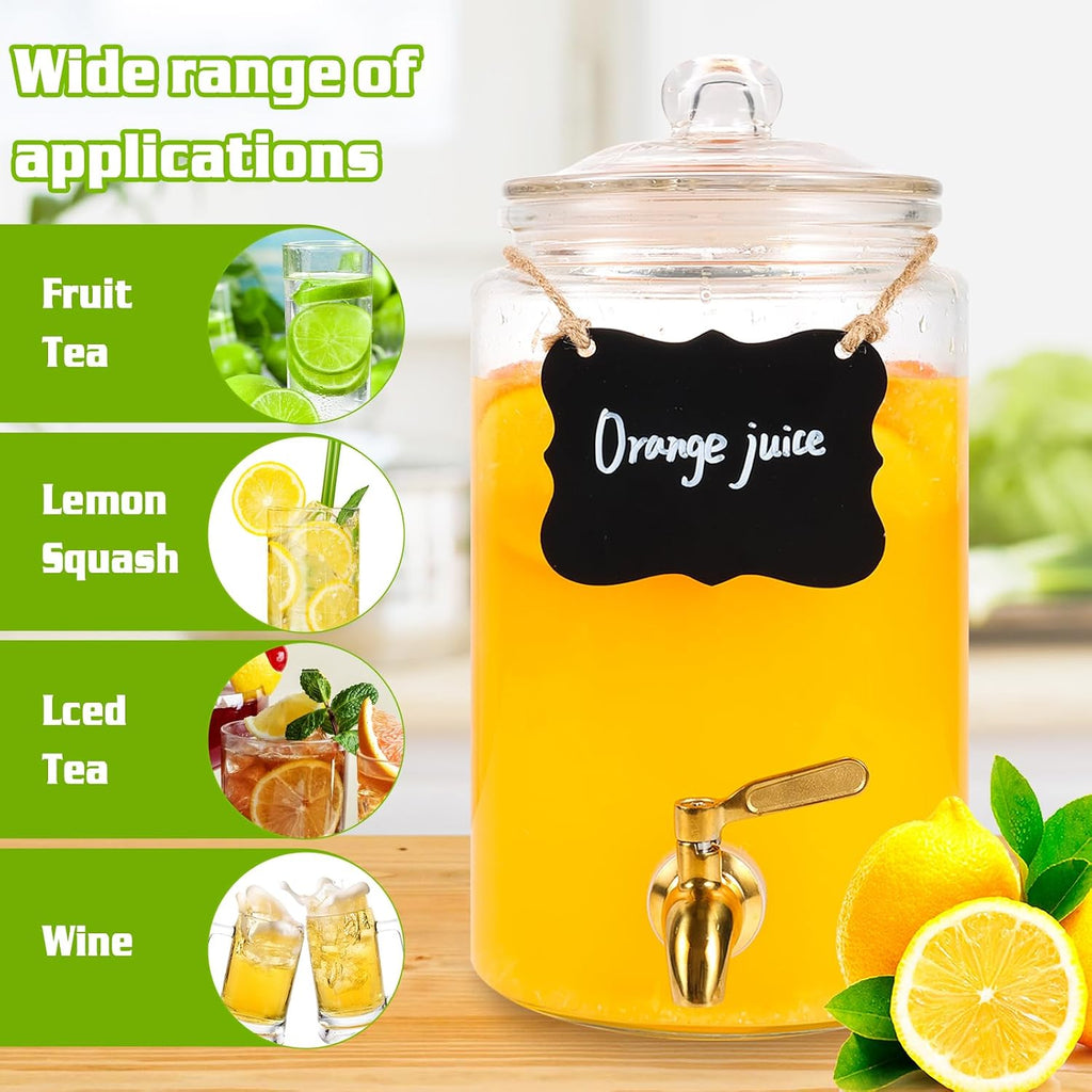 Drink Dispensers for Parties,2 Pack 1 Gallon Beverage Dispenser with Stand,Drink Dispenser With Glass Lid - Set of 2