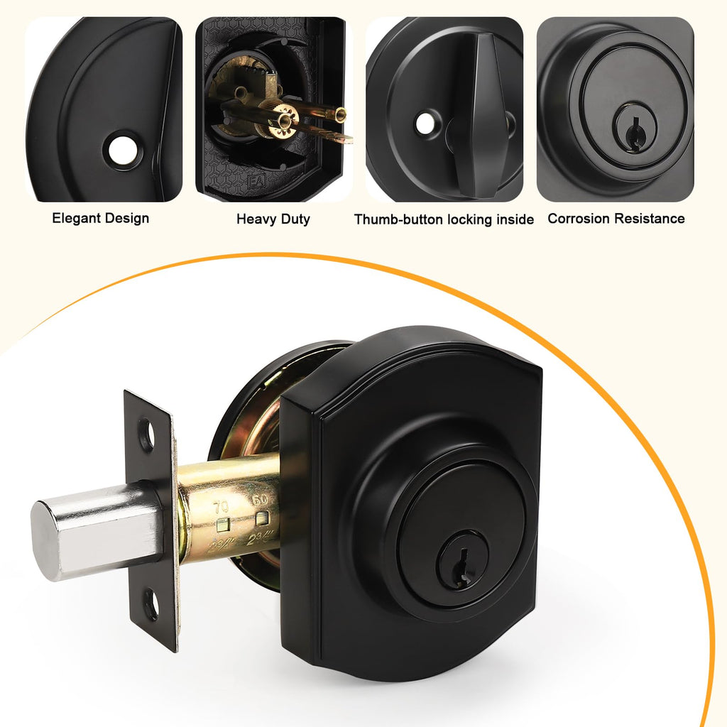Front Door Lock Set Black Front Door Handle Set, Entry Door Locksets with Deadbolt Single Cylinder Front Door Handle