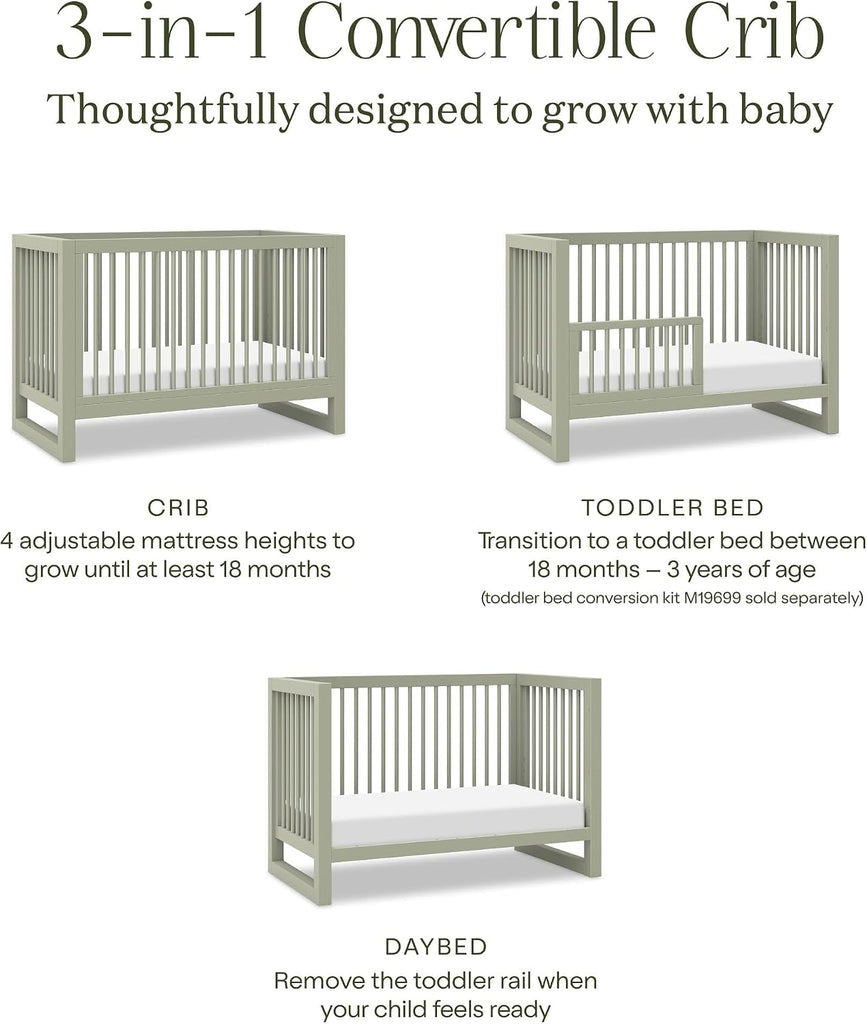 Nantucket 3-in-1 Convertible Crib with Toddler Bed Conversion Kit in French Sage, Greenguard Gold Certified, 100%