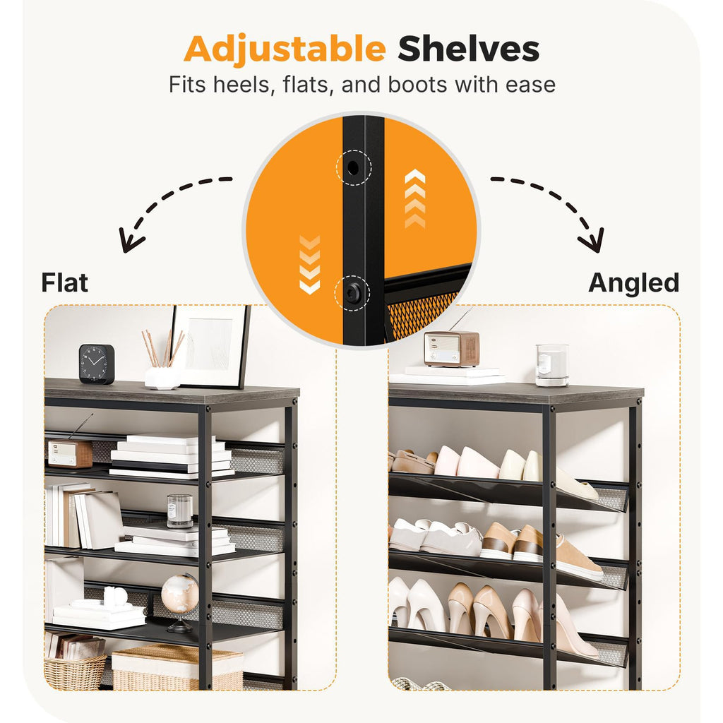 5 Tiers Shoe Rack, Metal, Adjustable, 29.5" W, Gray
