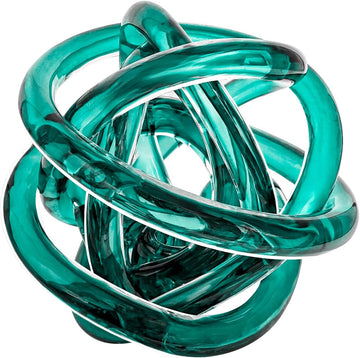 Glass Knot Teal Decor Ball - 5 Inch Hand Blown Infinity Sculpture Orbit Home Decor Table Decoration Interio Art