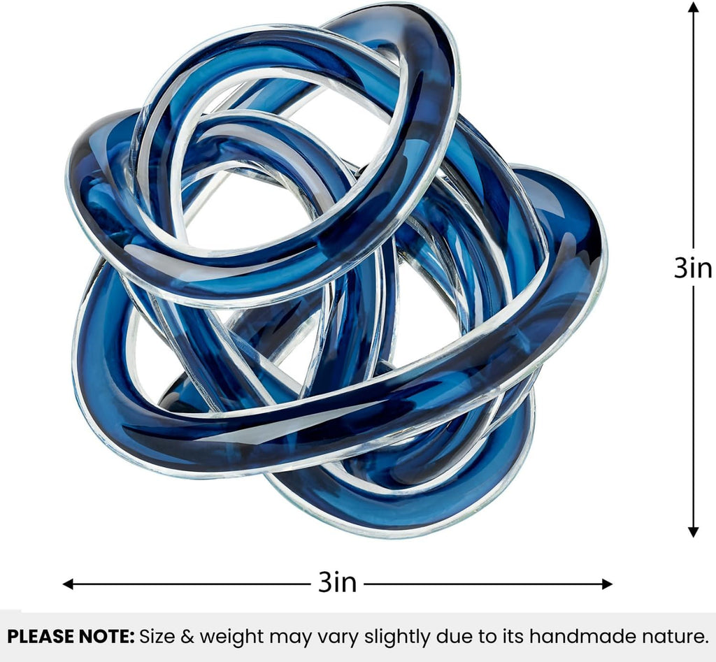 Orbit Hand Blown Glass Infinity Knot Sculpture - 3 Inch Glass Art Blue Knot Decor Ball Decor, Small Centerpiece Table