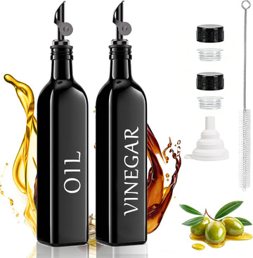 Oil and Vinegar Dispenser, 17oz/500ml Extra Thick Glass Oil & Vinegar Cruet with Stainless Steel Pourer - Set of 2