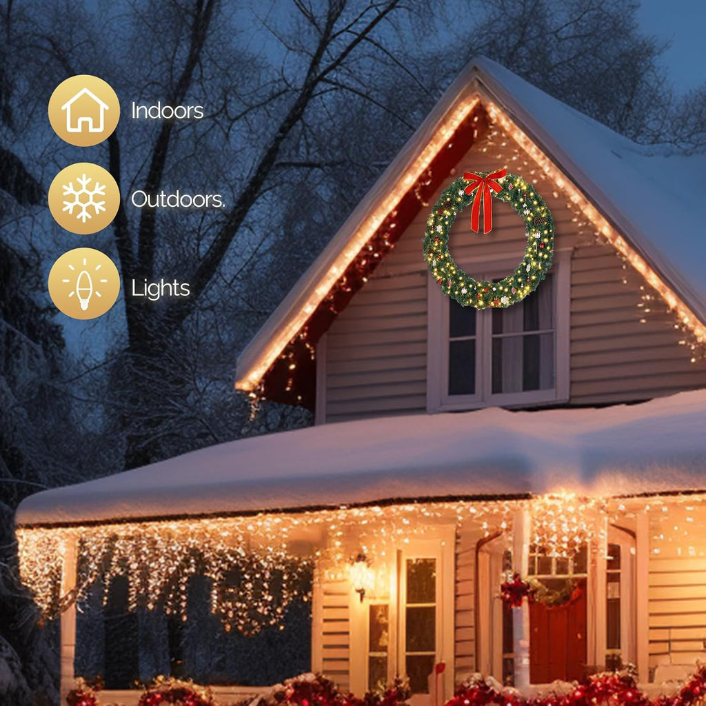 48" Lighted Christmas Wreath,Lighted Artificial Christmas Wreath Holiday Accent Decoration with Lights 150 LED