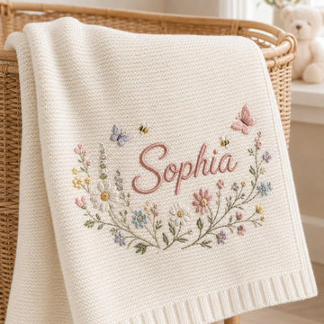 Personalized Baby Blanket, Soft Breathable Cotton Knit, Custom Embroidered Name Blanket, Newborn Baby Gift, Baby