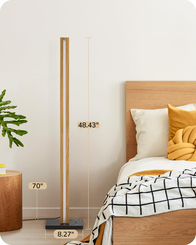 48.43" Wooden LED Corner Floor Lamp with Remote, Dimmable & 7CCT