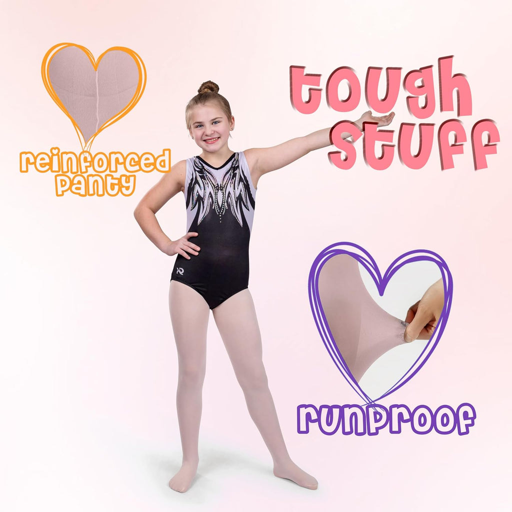 Girls Opaque Microfiber Tights Pairs Black White or Colored Nylon Stockings for Kids - ballet footed tights