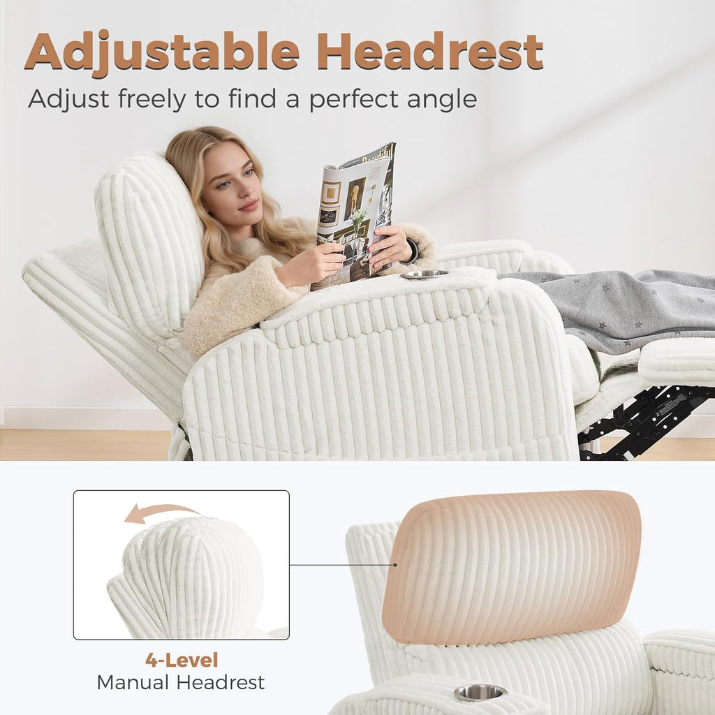 Power Nursery Recliner,26''Swivel Rocker Recliner,Adjustable Headrest,White | Extra Wide Recliner , Oversized